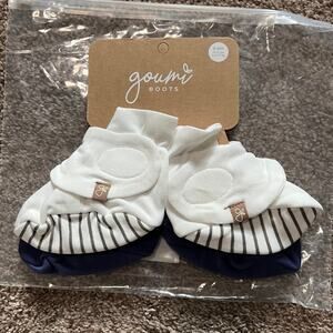 NWT Goumi Kids Baby Boots Set Stripe Gray & Indigo SZ 3-6 mo Baby Bamboo Booties